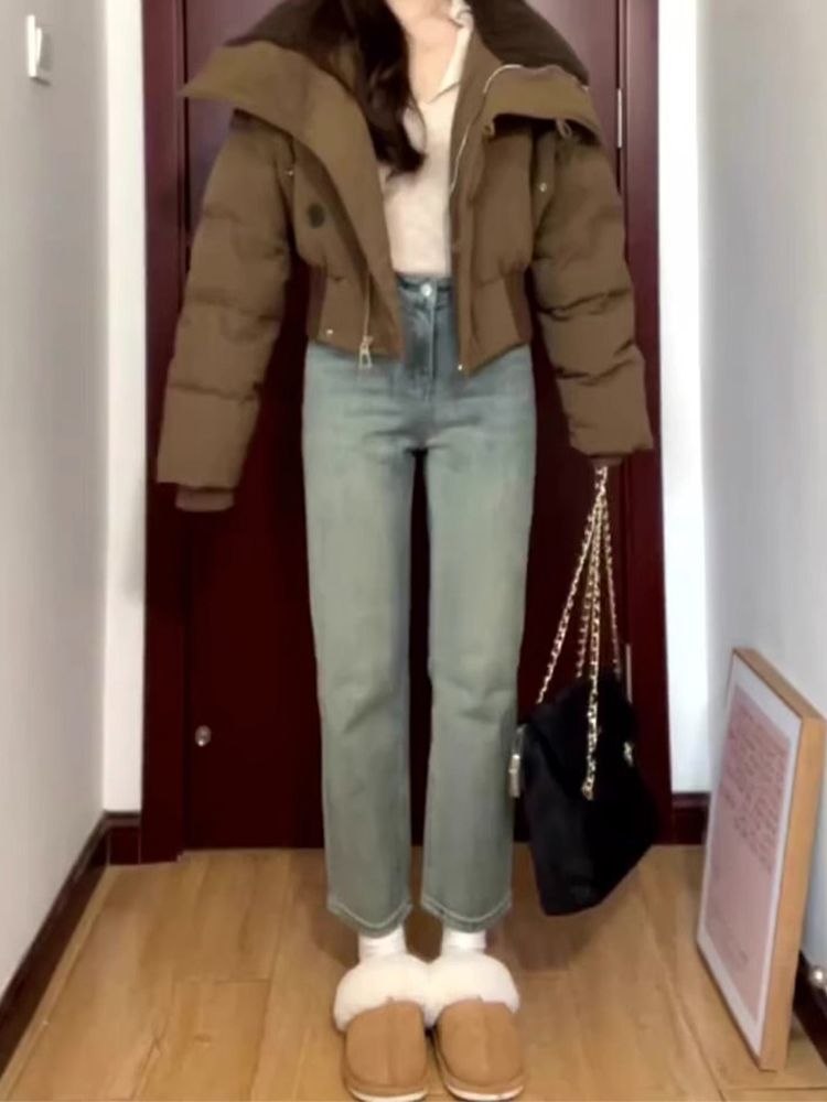 淺色復古九分直筒牛仔褲女冬季新款做舊高腰修身顯瘦百搭煙管褲子