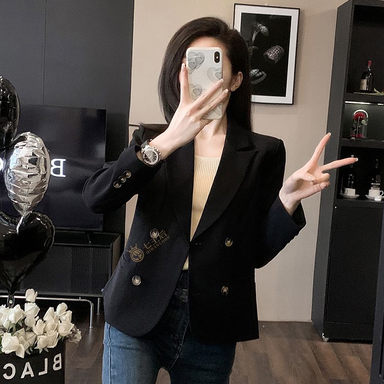 Small short suit suit for women spring and autumn 2023 new temperament goddess style double-breasted casual suit jacket