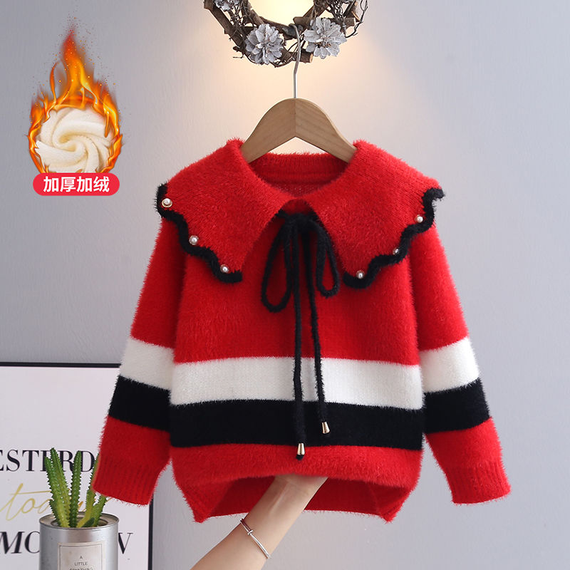 Girls' sweaters autumn and winter 2023 new style children's winter knitted sweaters little girls thickened warm tops trendy