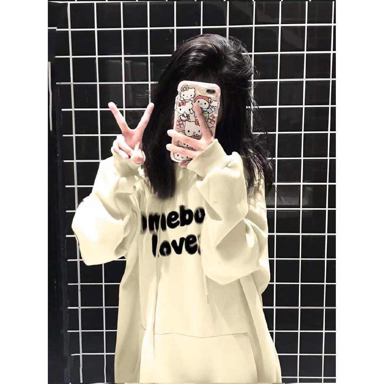 長袖連帽衛衣女新款春秋冬季美式高街寬鬆加絨加厚小眾外套帽衫
