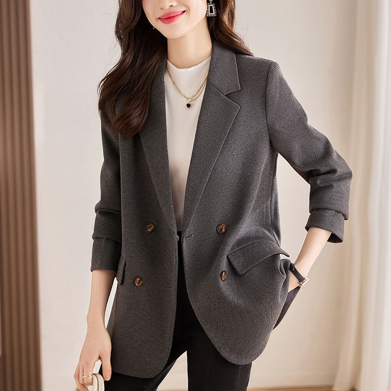 Premium gray suit jacket spring and autumn 2023 new autumn and winter Korean style thick top casual trendy women's suit