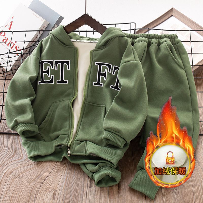 Boys Autumn Cardigan Sweatshirt Suit 2023 New Medium and Large Children Boys Sports Hooded Sports Velvet Autumn and Winter Clothing Trendy