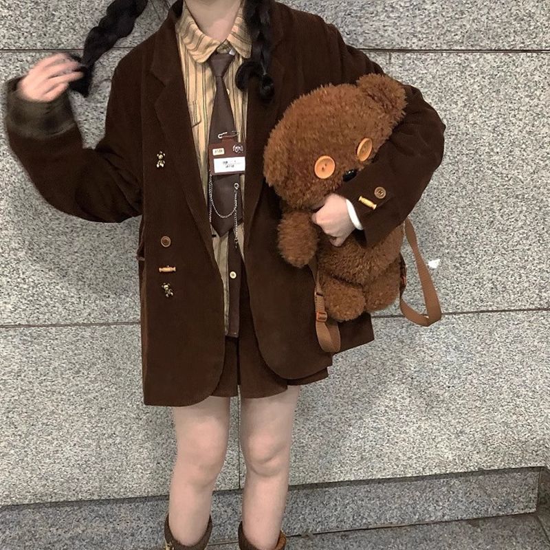 燈芯絨西服女2023秋冬新款韓版復古高級感寬鬆小個子氣質西裝外套