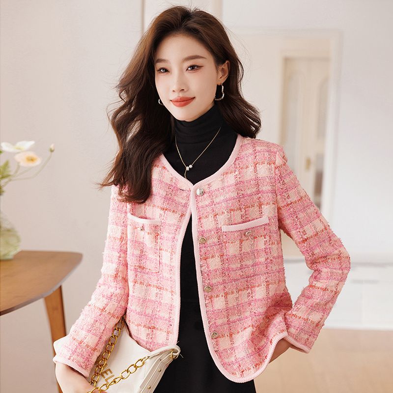 Pink Casual Fragrance Style Blazer Women's Autumn and Winter 2023 New Fashion Temperament Women's Short Suit Top