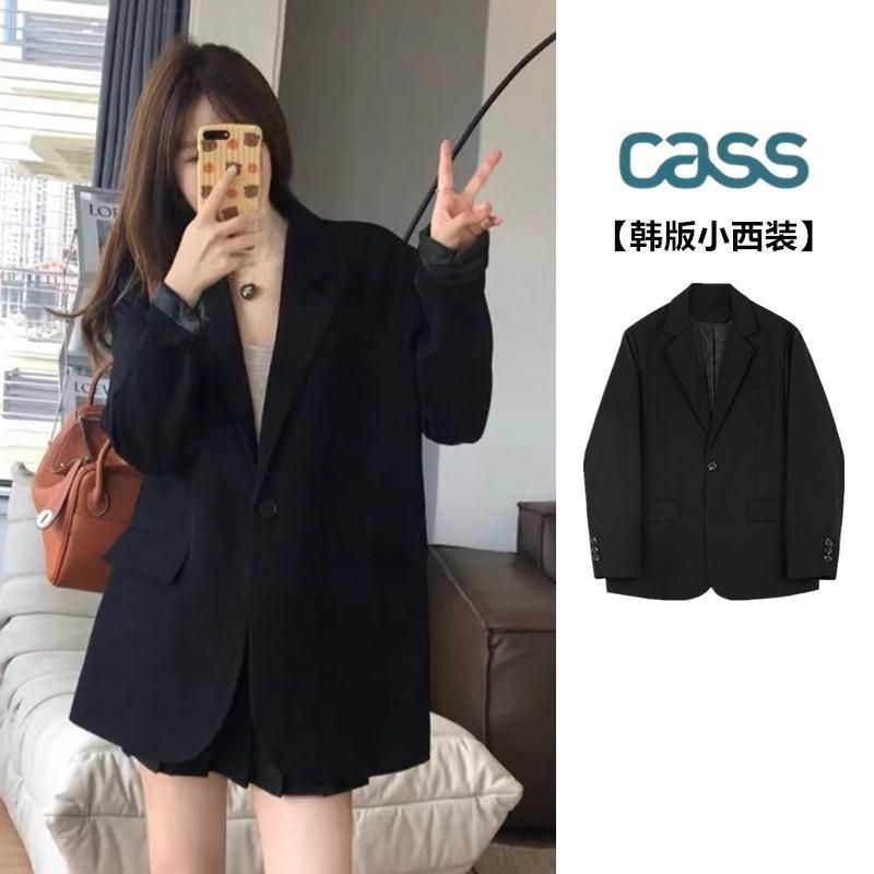 高級感黑色小西裝外套女2023春秋裝韓版網紅厚款新款寬鬆休閒西服