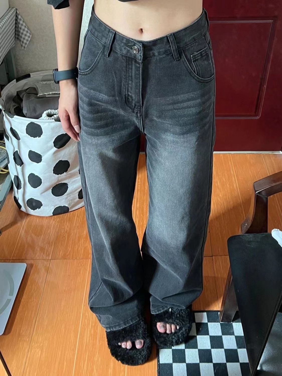 美式復古直筒牛仔褲女春秋冬新款高腰寬鬆顯瘦垂感闊腿拖地褲ins