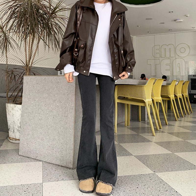 微喇牛仔褲女2023秋冬新款高腰修身時尚小個子顯瘦彈力拖地褲子潮