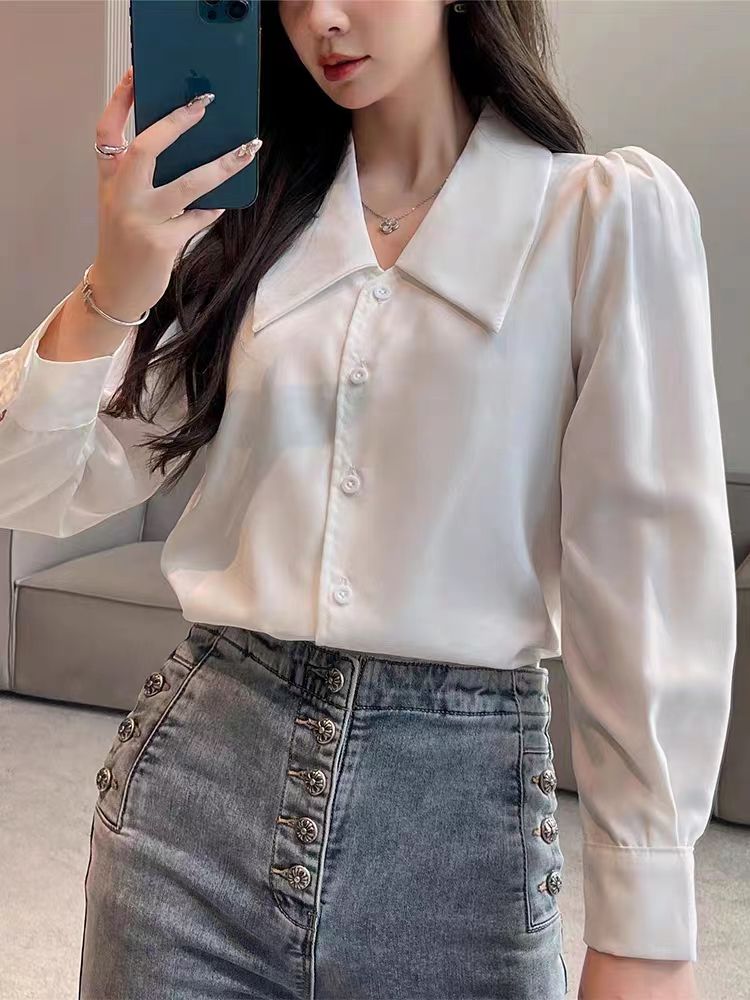 CONGRAZIO韓版白色襯衫女洋氣設計感疊穿休閒長袖氣質寬鬆襯衣女