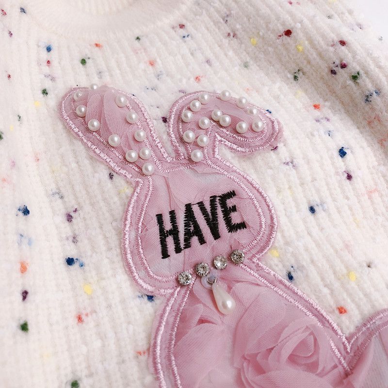 2023年最新款粉红兔子儿童洋气可爱女童毛衣卡通珠珠兔女宝童趣