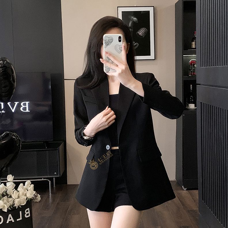 High-end black casual suit jacket for women 2023 spring and autumn new Korean style loose design suit for small people