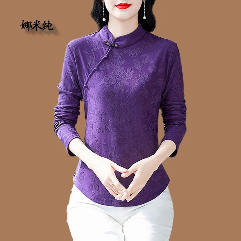 新中式國風提花加絨上衣女2023秋冬新款中式復古顯瘦百搭長袖襯衫