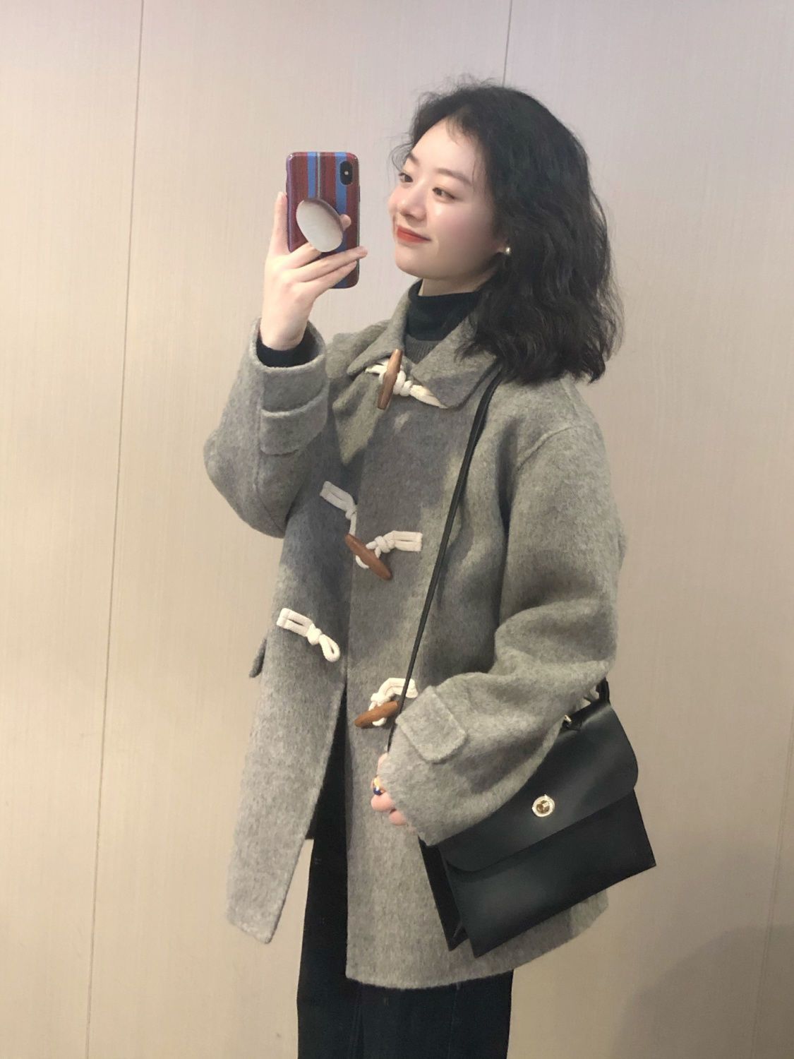 Gray woolen coat for women  autumn and winter new style Maillard Korean hot style small thickened woolen coat trendy