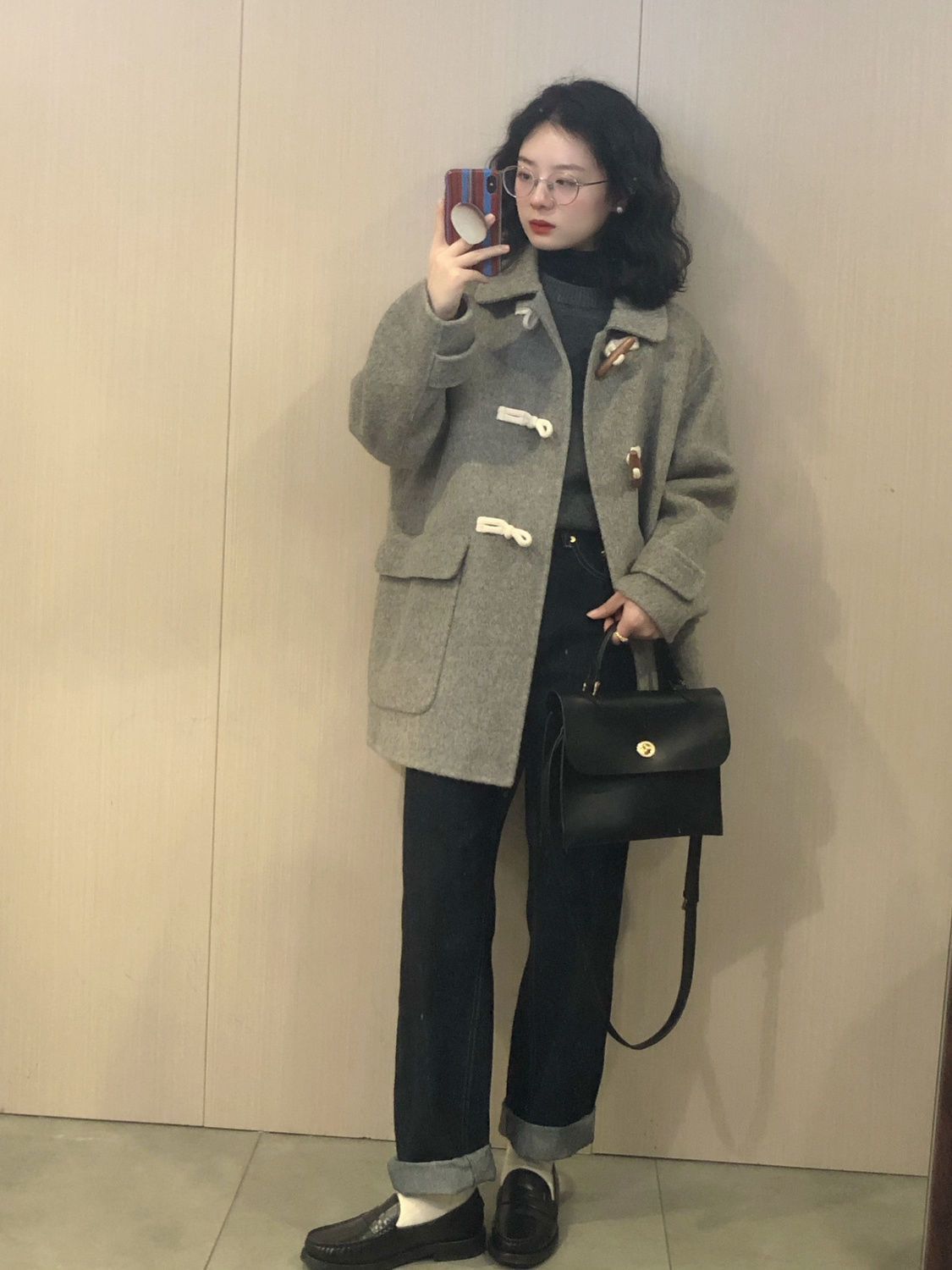 Gray woolen coat for women  autumn and winter new style Maillard Korean hot style small thickened woolen coat trendy