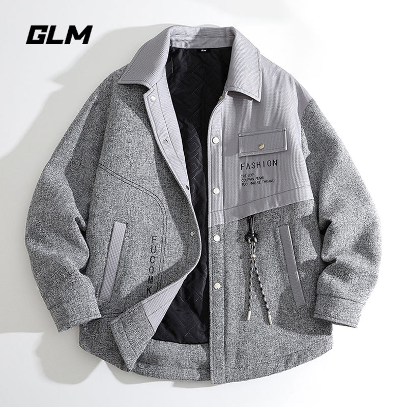 jacket with men's thickened insulation and patchwork lapel jacket, winter cotton_voghion.com