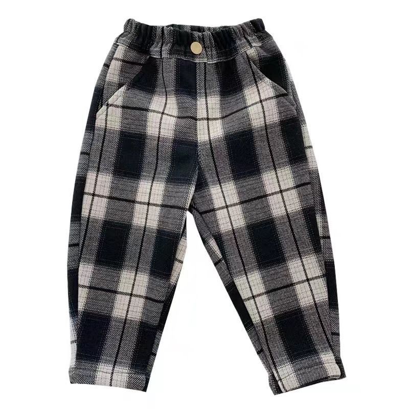 Boys' one-piece velvet trousers, new winter style Korean style plaid trousers, children's casual trousers, children's velvet trousers