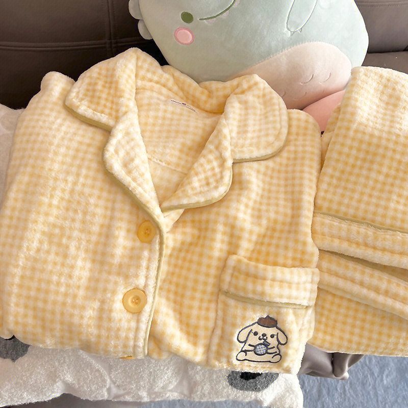 珊瑚絨睡衣女秋冬季可愛卡通加厚法蘭絨甜美ins風宿舍套裝家居服
