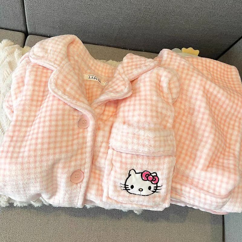 珊瑚絨睡衣女秋冬新款ins風加厚卡通甜美可愛學生長袖家居服套裝