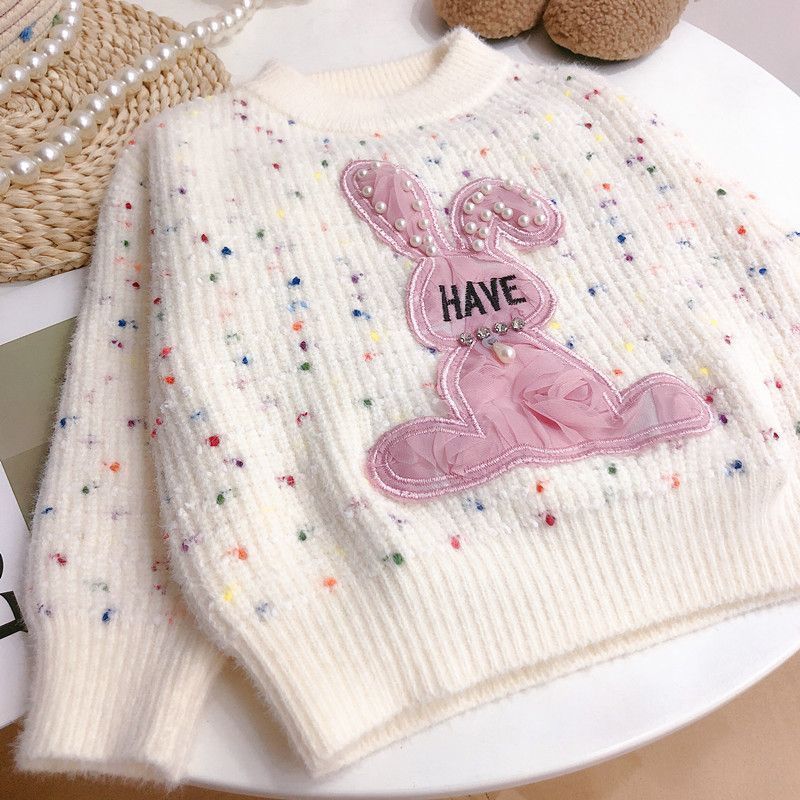 儿童秋冬季新款宝宝衣女童韩版立体珠珠兔保暖甜美毛衣洋气上衣