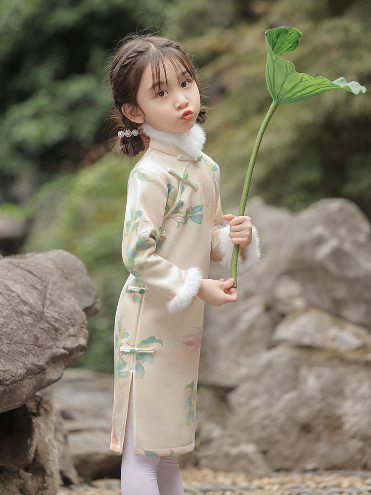 復古女童連衣裙2024春季兒童小女孩唐裝中國風改良旗袍裙