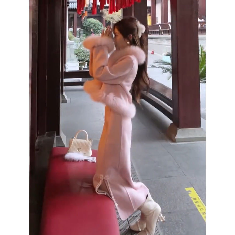 新中式小香风套装女2023秋冬新款高级感超仙毛呢外套半身裙两件套