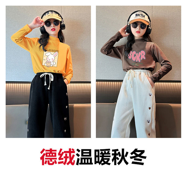女童雙面磨毛德絨打底衫半高領秋冬中大童寶寶秋衣兒童裝保暖上衣