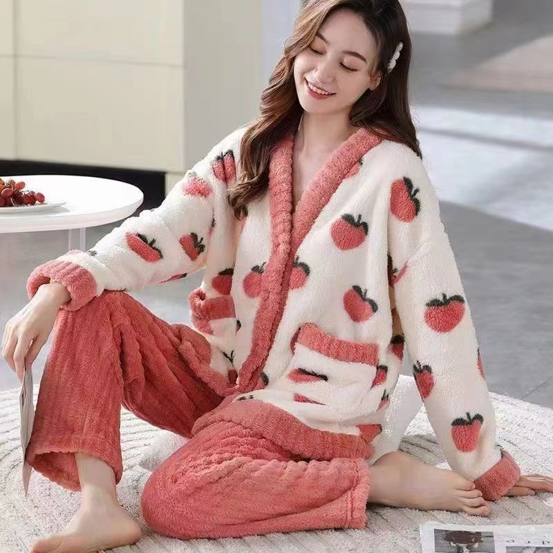 珊瑚絨睡衣女冬季長袖2023年新款法蘭絨加厚保暖春秋天家居服套裝