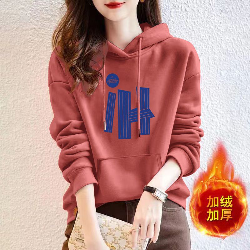 Women's new hooded sweatshirt with cotton Korean style loose autumn and winter large size casual versatile plus velvet couple student tops