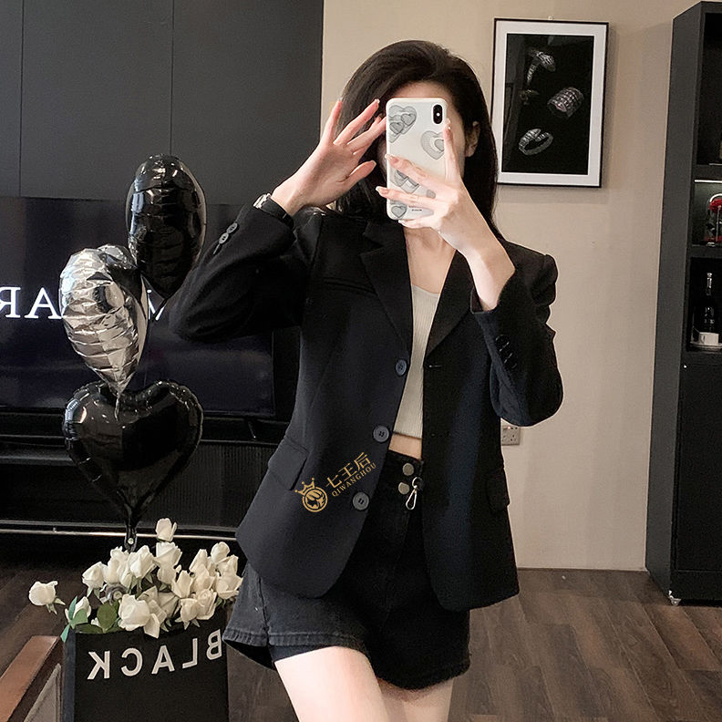 Black suit jacket for small people Spring and Autumn 2023 new Korean style high-end casual professional women's suit top