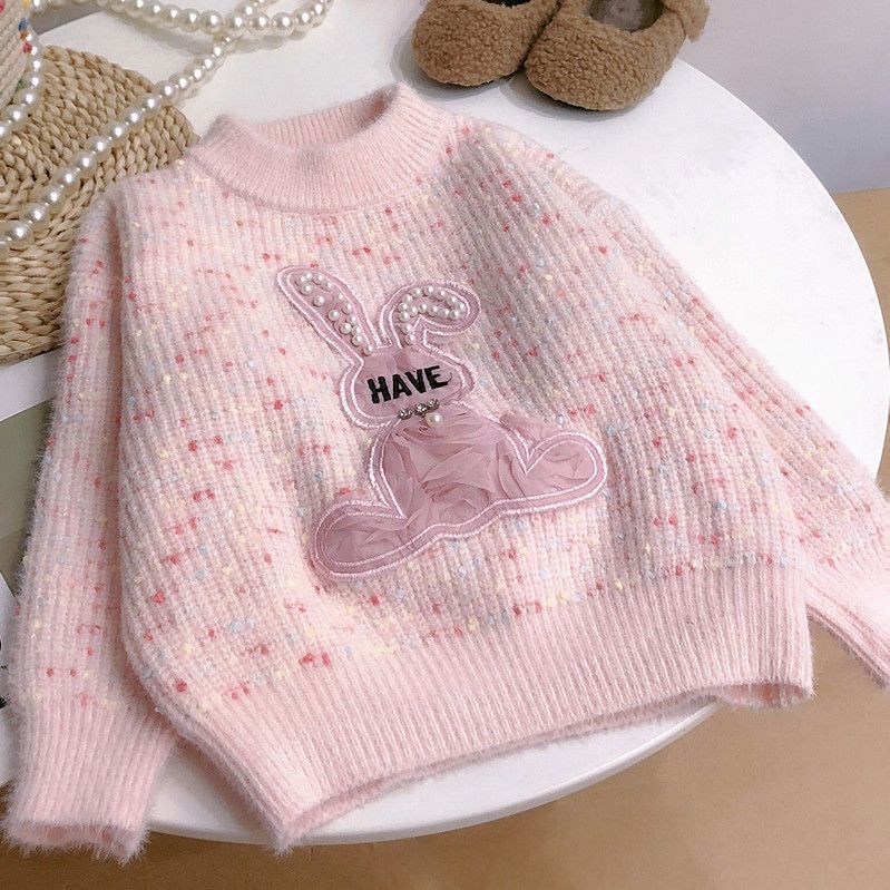儿童秋冬季新款宝宝衣女童韩版立体珠珠兔保暖甜美毛衣洋气上衣