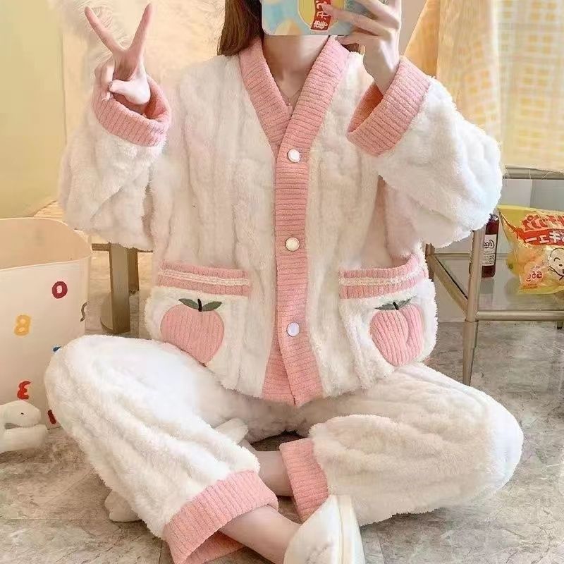睡衣冬季女款珊瑚絨2023年新款冬天法蘭絨秋冬款可外穿家居服套裝