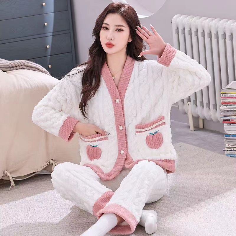 珊瑚絨睡衣女秋冬季2023年新款加絨加厚法蘭絨暖暖套裝冬款青少年