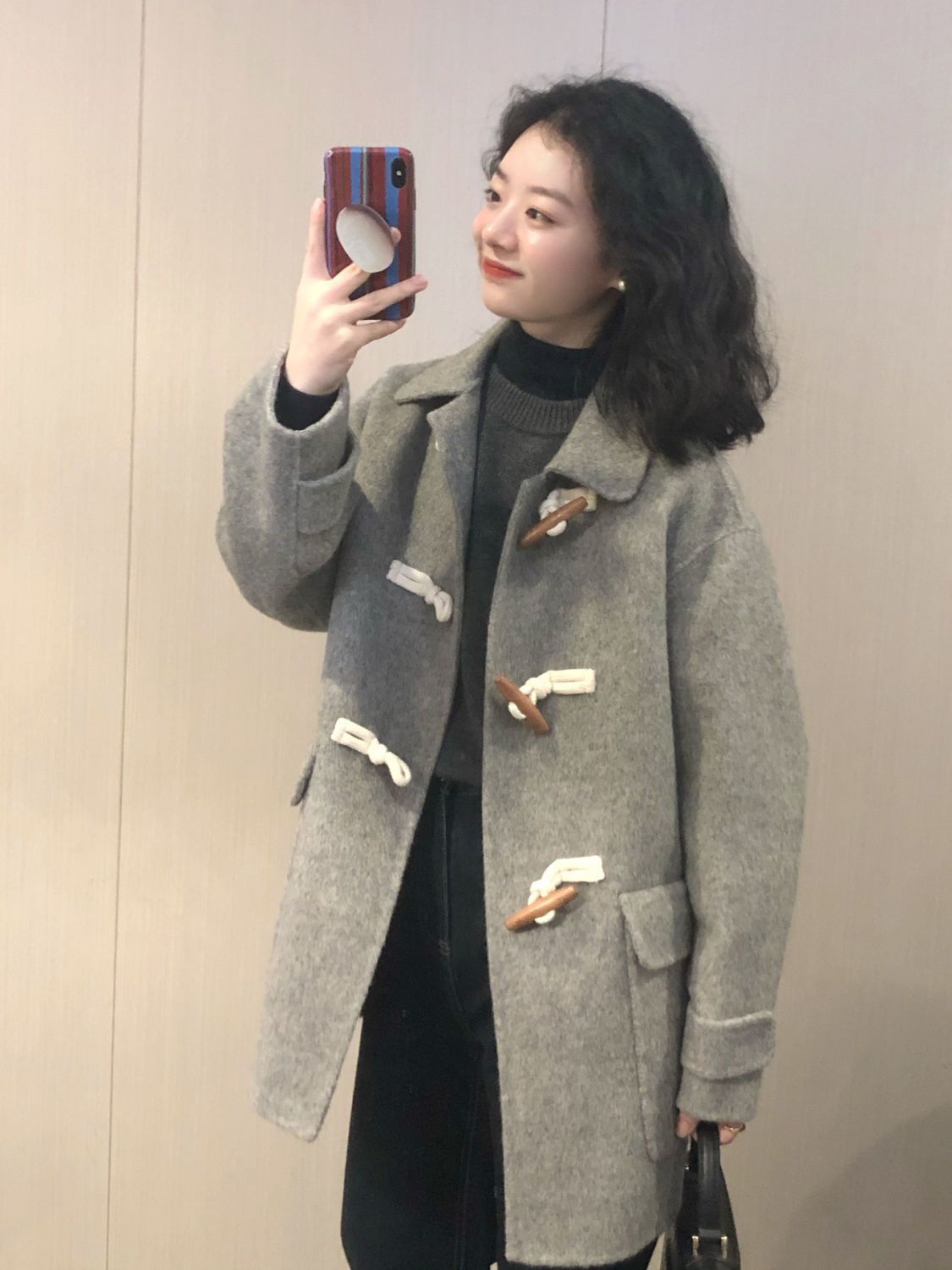 Gray woolen coat for women  autumn and winter new style Maillard Korean hot style small thickened woolen coat trendy