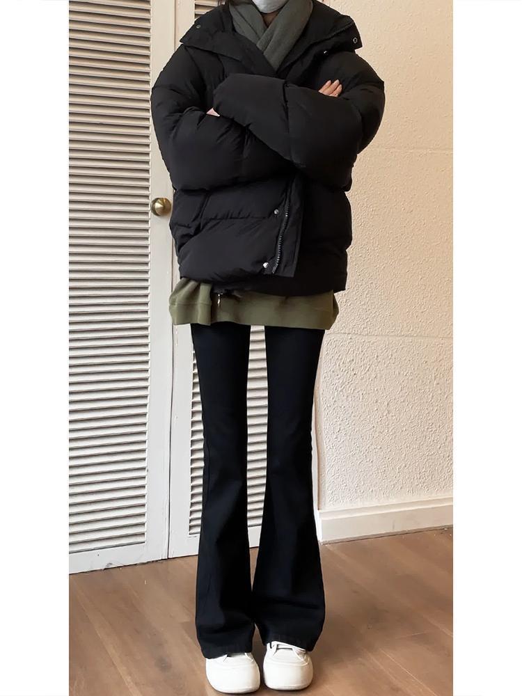 黑色微喇牛仔褲女春秋冬季新款純色百搭馬蹄褲高腰彈力修身喇叭褲