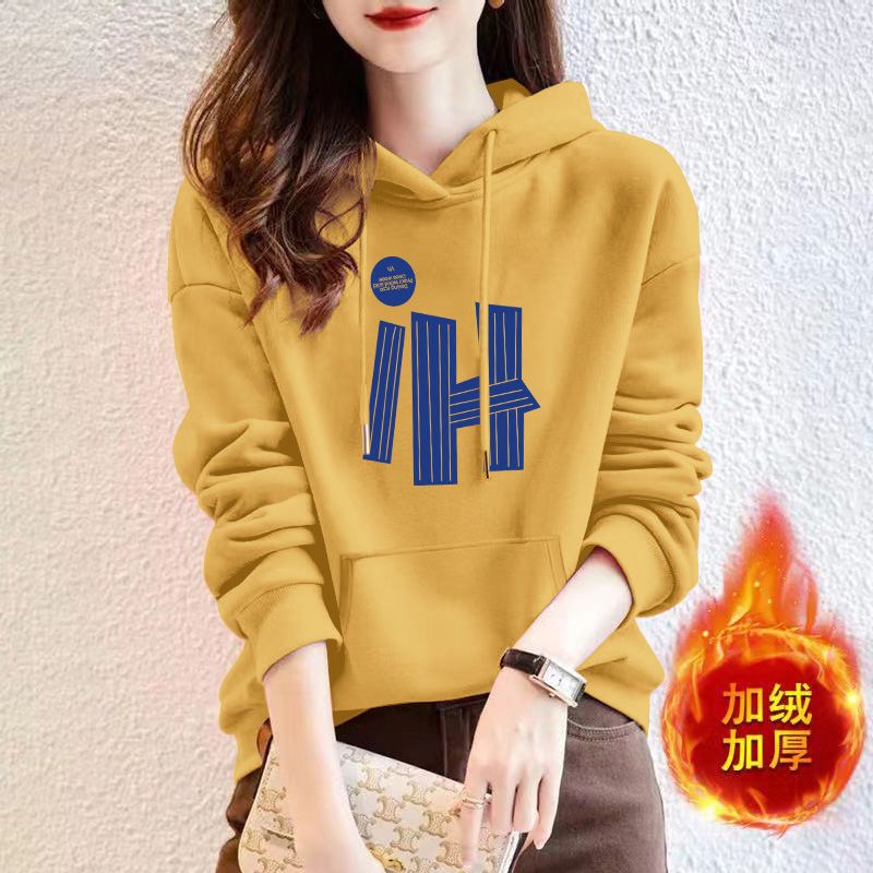 Women's new hooded sweatshirt with cotton Korean style loose autumn and winter large size casual versatile plus velvet couple student tops