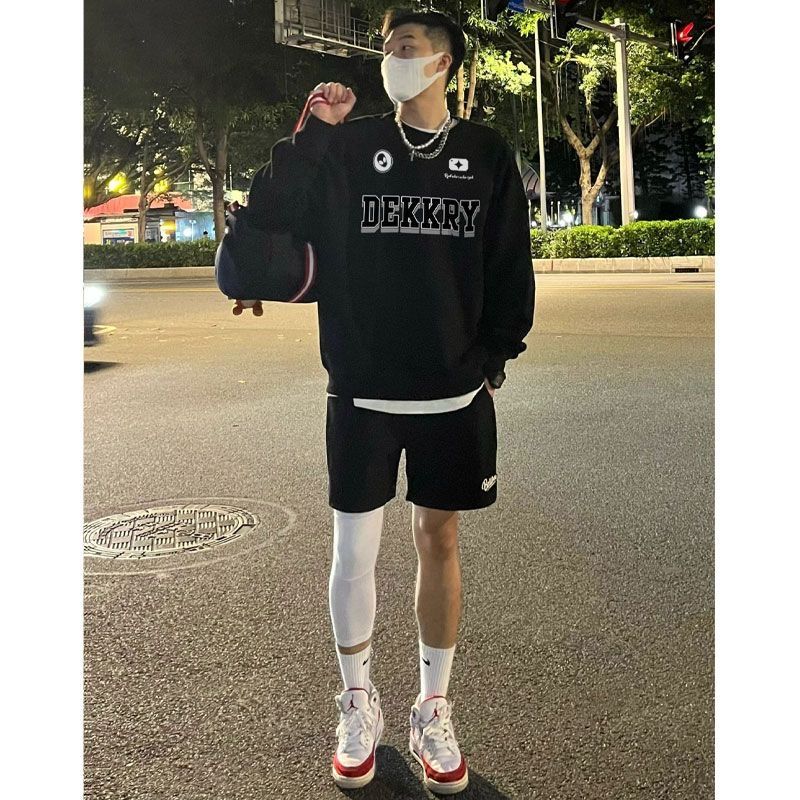 美式街頭創意字母圓領加厚純棉衛衣男秋冬季銀狐絨寬鬆百搭套頭衫