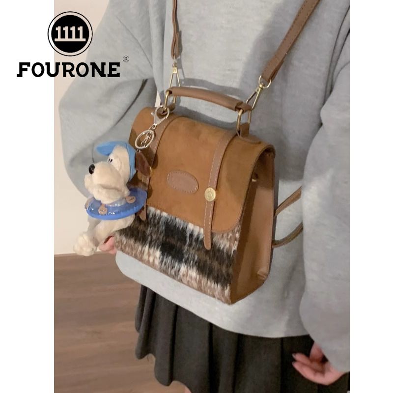 Niche design autumn and winter new autumn and winter Maillard retro versatile plaid mini backpack trendy