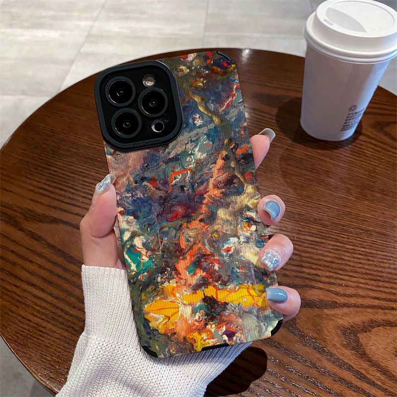 Custodia per telefono iPhone 15 Promax con lavaggio a inchiostro colorato graffiti 11/12/13/14 giapponese e coreano XS/XR morbida_voghion.com