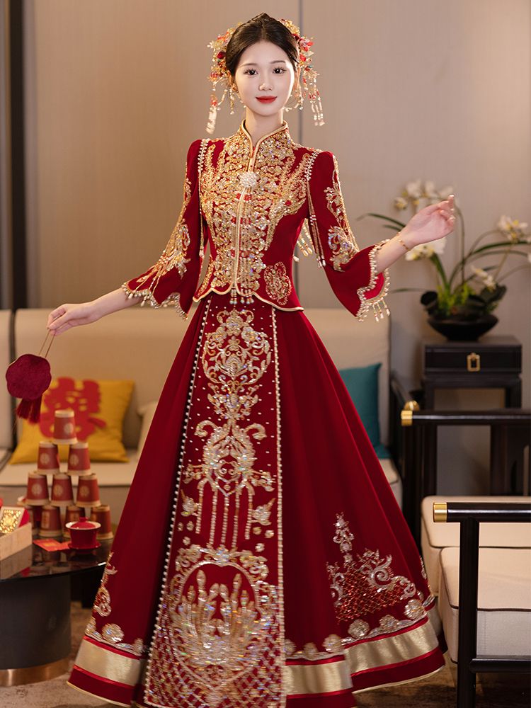 格格柳莎【懷蕊】重工秀禾服新娘冬季絲絨款結婚中式禮服高級奢華