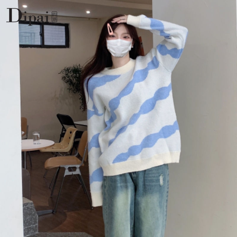 Dipai 毛衣女秋冬外穿寬鬆慵懶風學生套頭圓領減齡軟糯加厚針織衫
