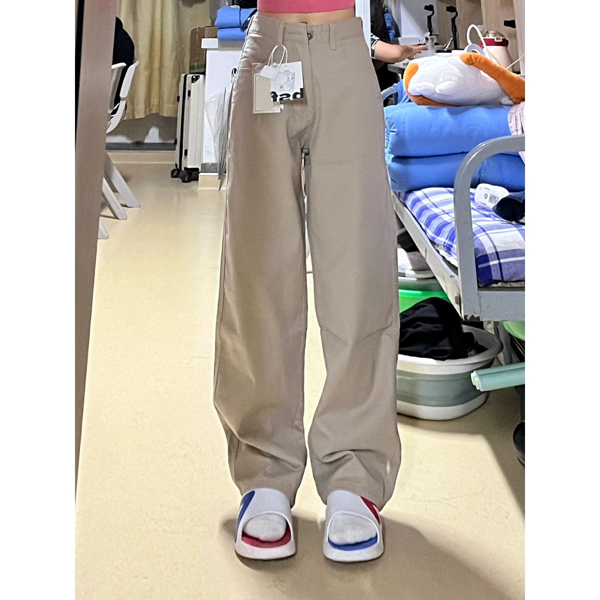 高個子卡其色直筒牛仔褲女秋冬ins新款高腰寬鬆垂感闊腿拖地褲子