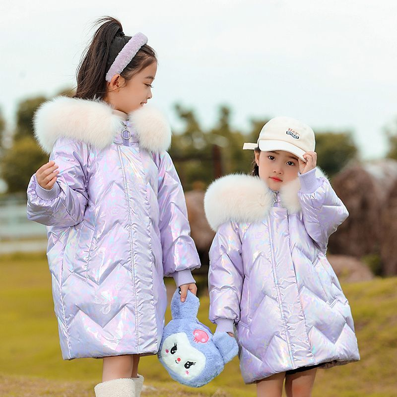 Girls' down jacket  winter thickened baby and middle-aged children's thickened children's outer wear cold-proof three-proof no-wash jacket