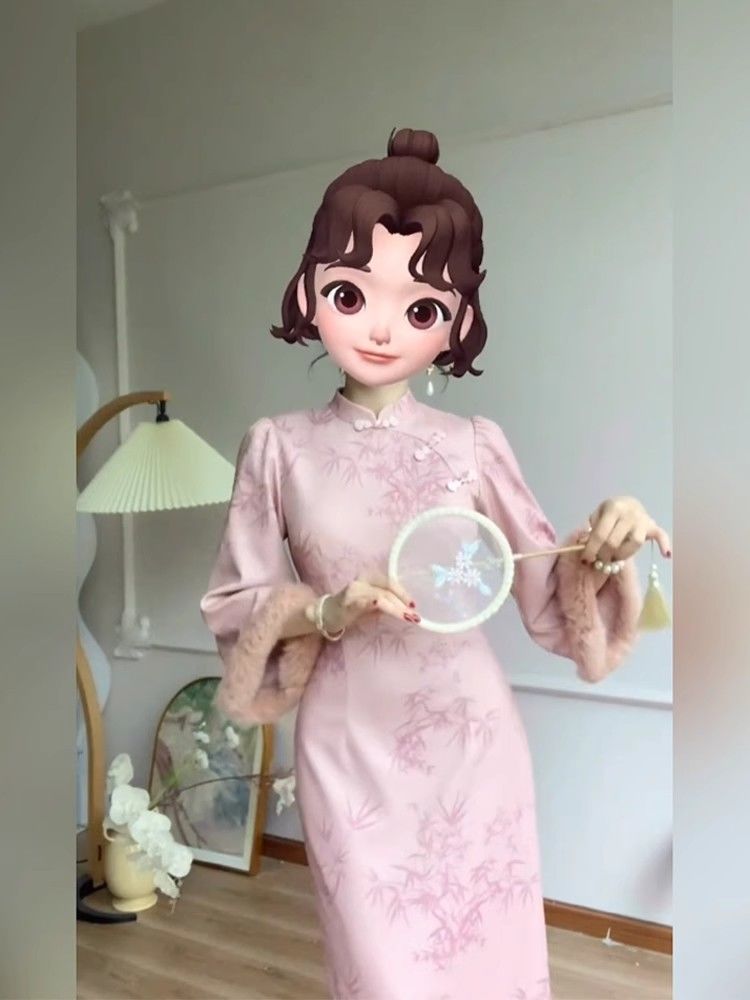 新中式國風印花改良旗袍連衣裙女裝2023秋冬復古名媛氣質收腰長裙