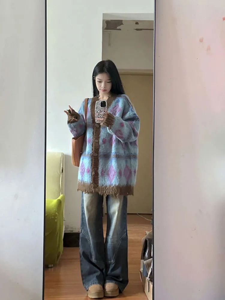 秋冬新款美式水泥灰牛仔褲女低腰寬鬆顯瘦微喇叭闊腿拖地長褲子潮