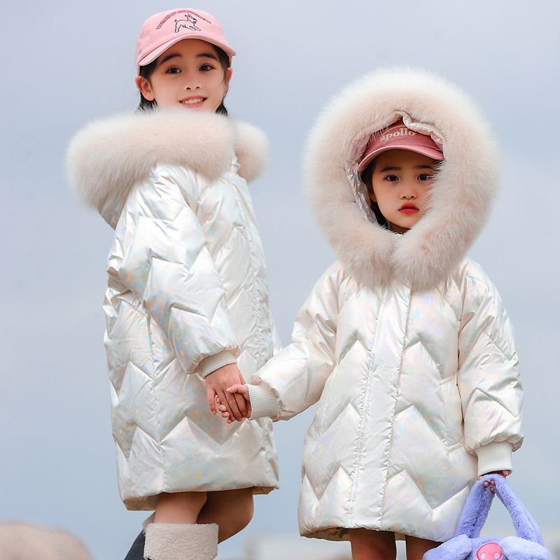 Girls' down jacket  winter thickened baby and middle-aged children's thickened children's outer wear cold-proof three-proof no-wash jacket