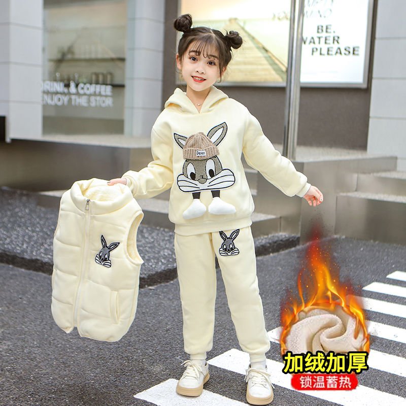 New winter  three-piece Bugs Bunny suit for girls, autumn and winter style, middle-aged, velvet and thickened children's clothing