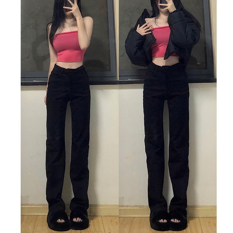 黑色牛仔褲女韓版ins潮秋冬季新款高腰顯瘦寬鬆煙管直筒拖地褲
