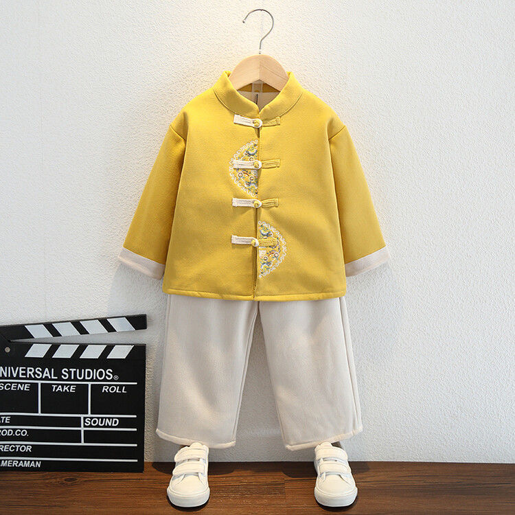 男女童秋冬加絨永結同心漢服套裝中大兒童表演服中國風兄妹裝唐裝