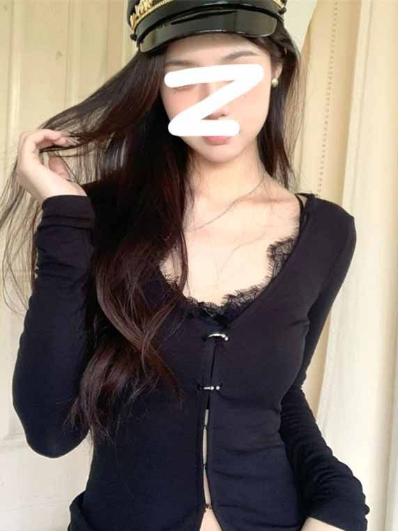 美式辣妹蕾絲拼接開衫秋冬純欲風修身顯瘦內搭打底短上衣