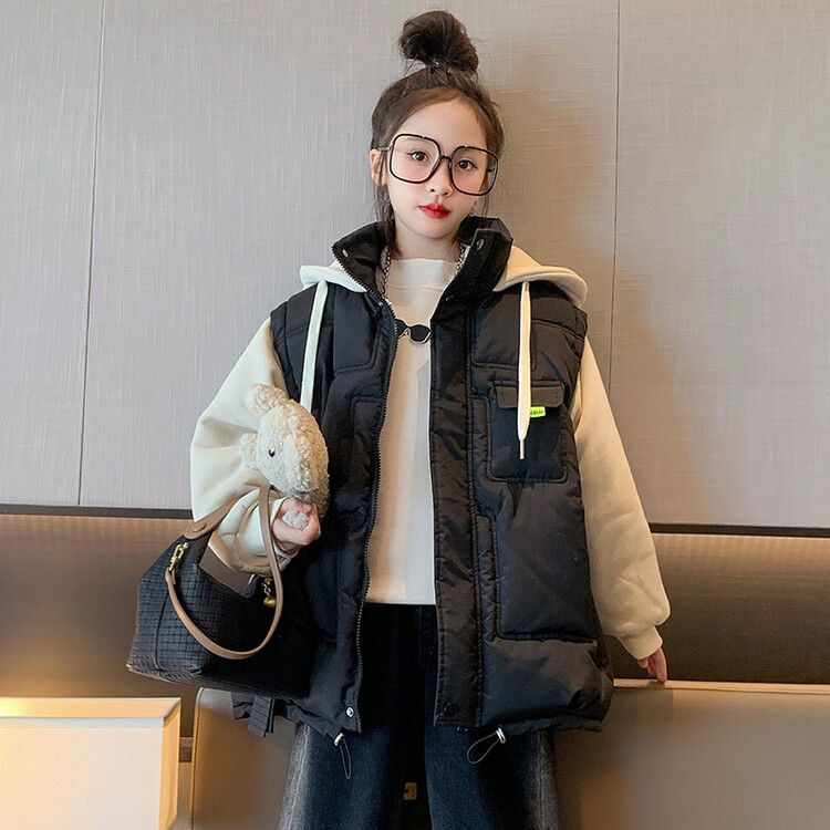 Girls' cotton-padded clothes, autumn and winter clothes  new style, medium and large children's fake two-piece Korean style girls' thickened warm jackets trendy