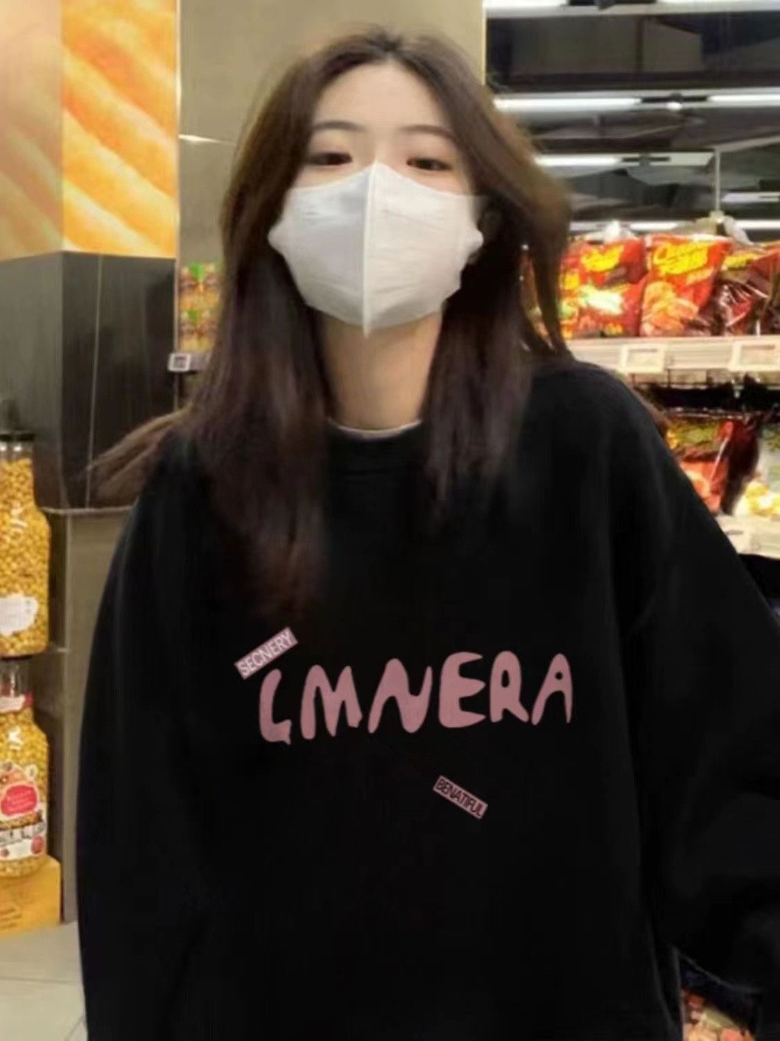 圓領衛衣女寬鬆百搭學院風復古印花秋冬新款慵懶風長袖上衣女